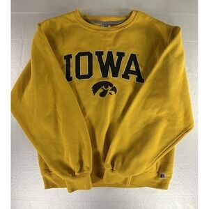 Iowa Hawkeyes Sweatshirt Men's XL Yellow Russell Athletic Embroidered Crewneck